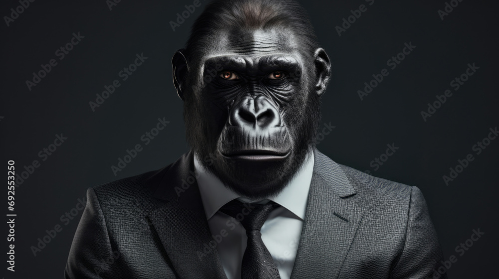 Monkey portrait zoo primate gorilla male mammal nature animals face ape wildlife - obrazy, fototapety, plakaty 