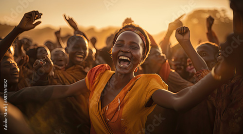 Happy African women with traditional dance during the festival photo