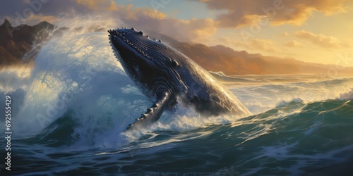 Incorporate waves or ocean imagery to emphasize the whale's habitat. © Nattadesh