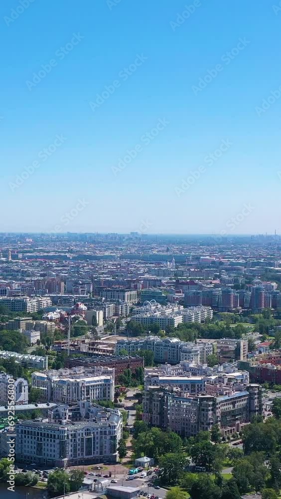 Saint-Petersburg Cityscape on Sunny Summer Day. Aerial View. Russia. Drone Flies Upwards. Vertical Video Saint-Petersburg Cityscape on Sunny Summer Day. Aerial View. Russia. Drone Flies Upwards. Vertical Video