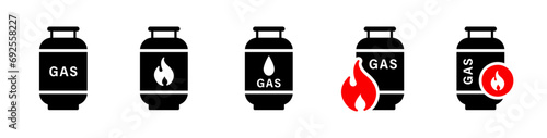 Gas tank icon set. Gas tank sign. Fuel lpg cylinder set vector icons. Fuel tank silhouette.