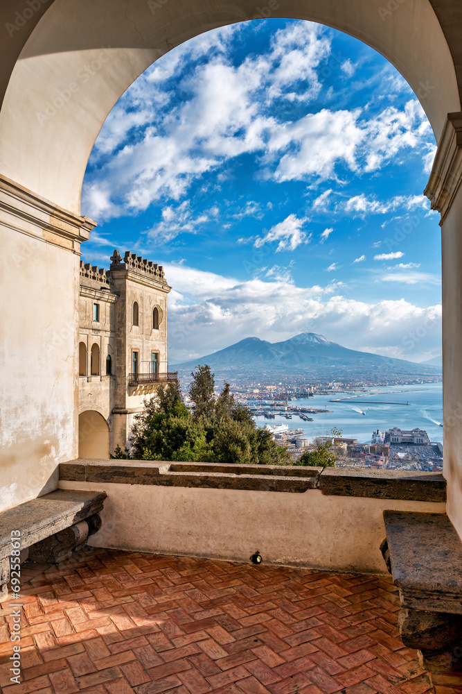 Naples Italy. View of the gulf of Naples and Mount Vesuvius