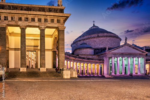 Naples Italy. Piazza del Plebiscito and church of San Francesco di Paola photo