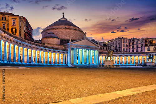 Naples Italy. Piazza del Plebiscito and church of San Francesco di Paola photo