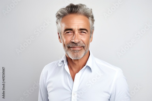  Smiling mature senior man on white background