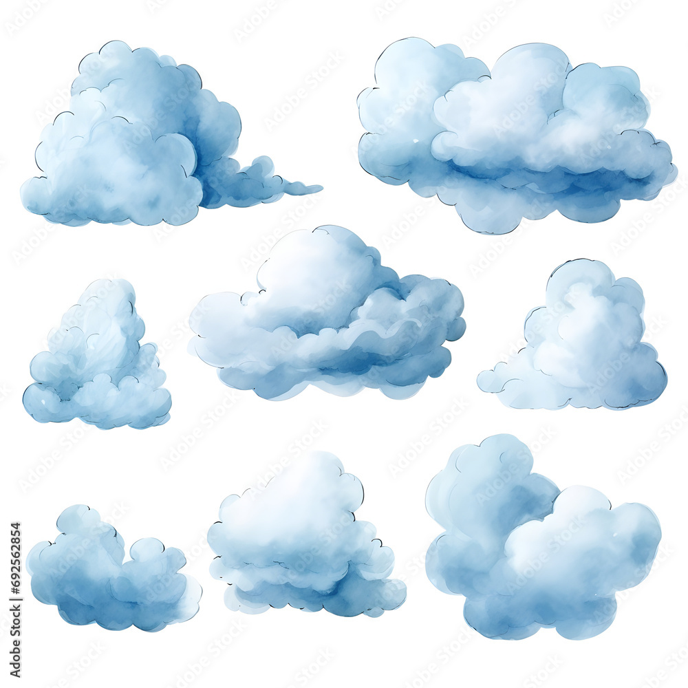 Fototapeta premium Clouds in the sky icon set on white background.