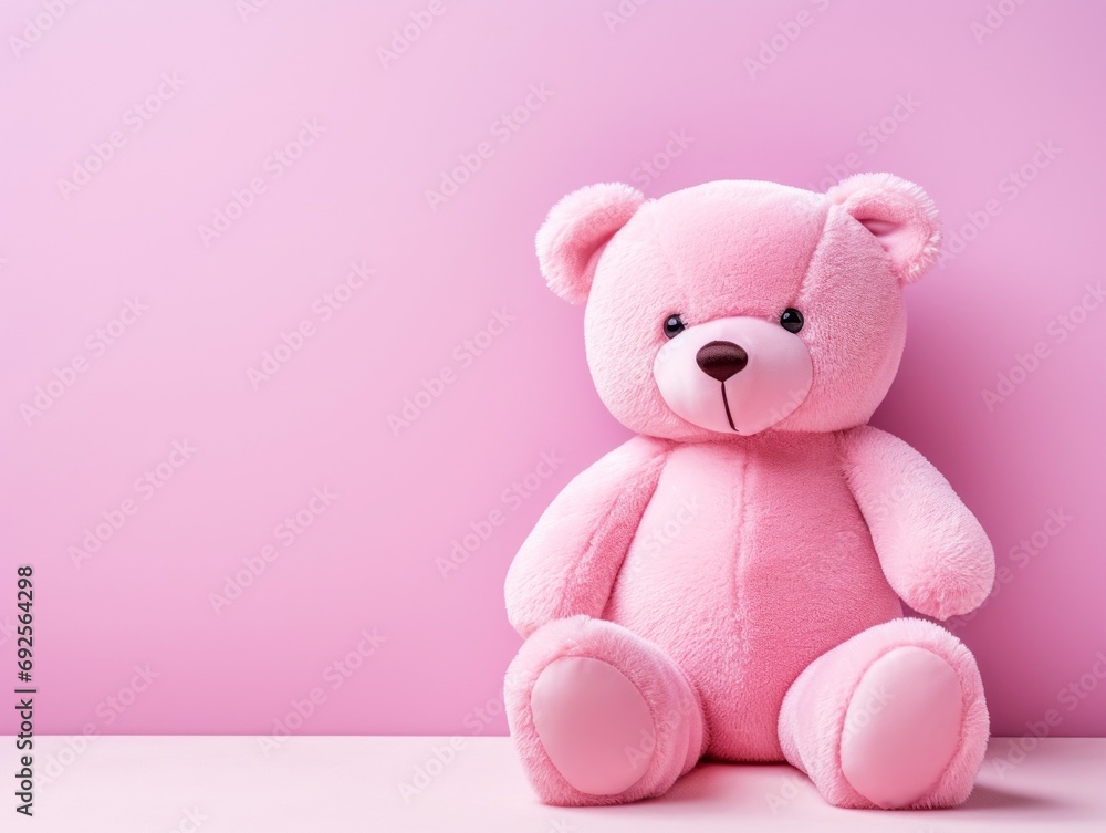 Cute Teddy bear on pastel pink background with copy space, soft focus, Valentine's day concept.
Cute Teddy bear on pastel pink background with copy space, soft focus, Valentine's day concept.