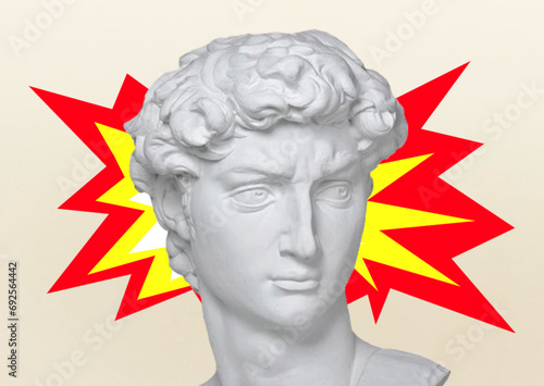 human roman sculpture  sunglasses flowers bloom text box  emotional contemporary collage artwork isolated on white background