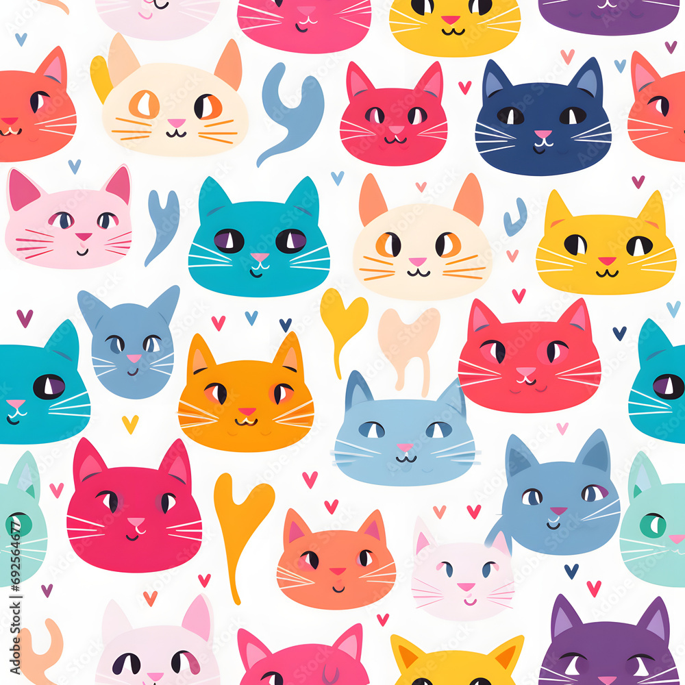 Cute cat seamless pattern. Animal background.