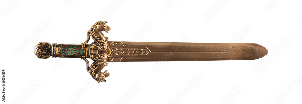 golden fantasy sword isolated on white background golden fantasy sword isolated on white background