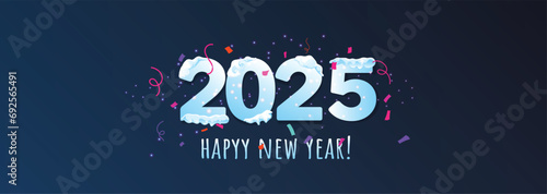 2025. Happy new year 2025 with Christmas unique number logo concept. 2025 new year celebration banner template for social media post, calendar and cover banner with snow. Golden Gradient Numbers.