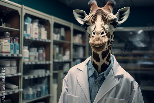 Generative AI image of wild animal in pharmacy photo