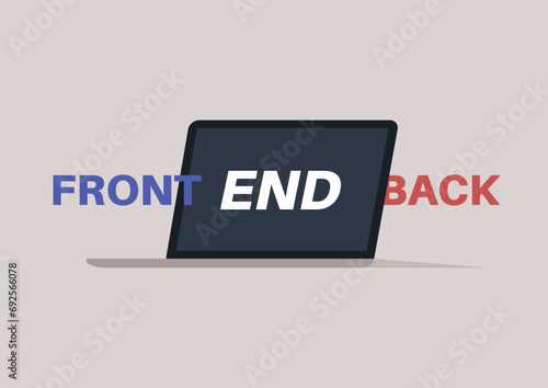 An illustrative representation of a laptop screen showcasing the convergence of frontend and backend development