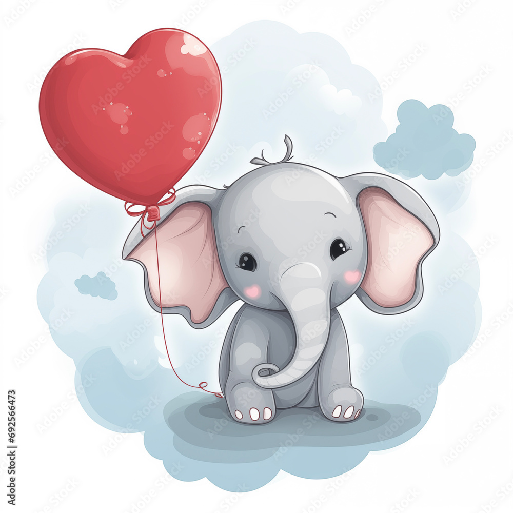 Elephant with balloon in the shape of seat on cloud Elephant with balloon in the shape of seat on cloud