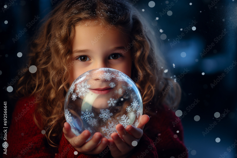 Naklejka premium AI generated portrait of cute child on xmas festive event with fairy lights