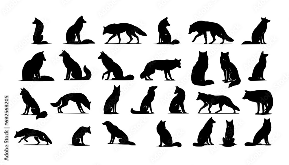 Silhouettes de loups dans diverses positions