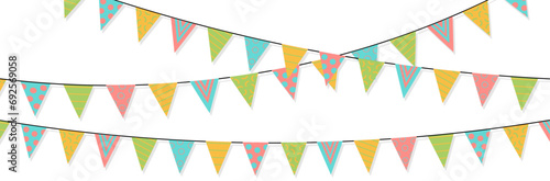 Fanions - Guirlandes - Drapeaux - Triangles - Bannière festive et colorée pour la fête - Couleurs festives et vives - Motifs de fêtes - Multicolore - Anniversaire - Enfant - fête d'anniversaire