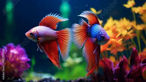 A pair of brightly colored fish in a well-maintained aquarium