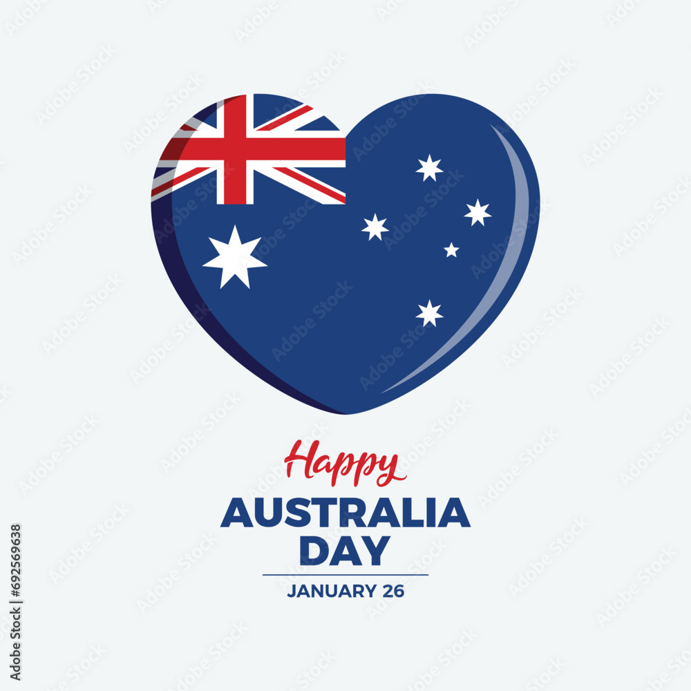 Happy Australia Day poster with australian flag in heart shape icon vector. Heart shaped australian flag vector illustration. Flag of Australia graphic design element. January 26. Important day
