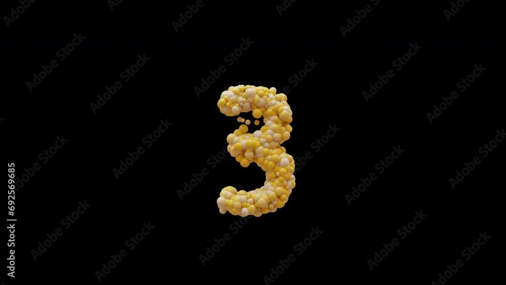 3D animation cartoon balls number 3, isolated beautiful funny yellow balloons, motion design, RGB Alpha, UHD 4K, Apple ProRes 4 4 4 4 12 bit, 25 fps 3D animation cartoon balls number 3, isolated beautiful funny yellow balloons, motion design, RGB Alpha, UHD 4K, Apple ProRes 4 4 4 4 12 bit, 25 fps