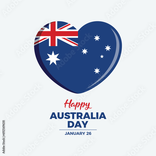 Happy Australia Day poster with australian flag in heart shape icon vector. Heart shaped australian flag vector illustration. Flag of Australia graphic design element. January 26. Important day