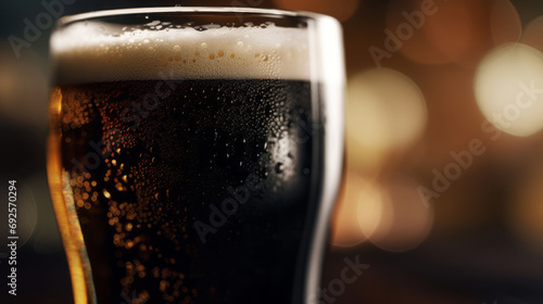 close up of dark Irish beer in the glass