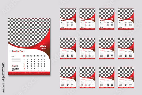 2024 happy new year wall Calander template design