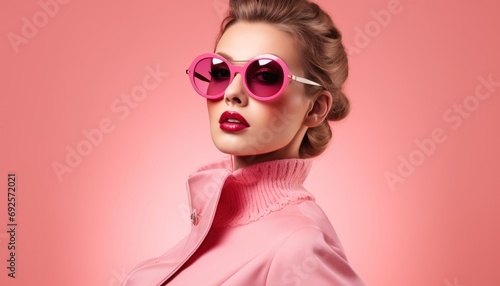  A Fashionable Blonde Poses in Stylish Attire Chic in Pink