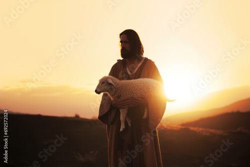 Jesus Christ Carrying a Lamb at Sunset, The Gospel of John, I am the good shepherd