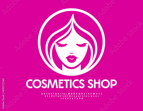 Vector elegant logo Cosmetics Shop with decorative emblem. White chic Font. Stylish Alphabet Letters and Numbers set.