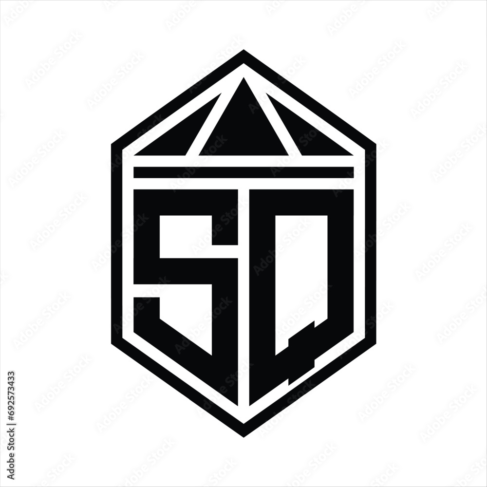 SQ Letter Logo monogram simple hexagon shield shape with triangle crown isolated style design SQ Letter Logo monogram simple hexagon shield shape with triangle crown isolated style design