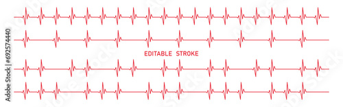 Red editable line, ecg, ekg design, cardio diagnosis vector set. Heart rhythm long line vector design to use in healthcare, healthy lifestyle, medicine, ekg, ecg concept illustration projects.
