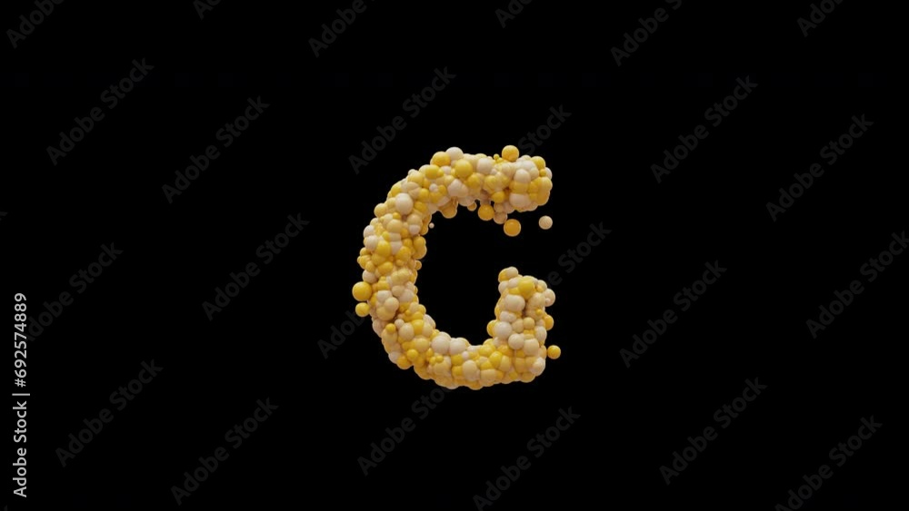 3D animation cartoon balls letter G, isolated beautiful funny yellow balloons, motion design, RGB Alpha, UHD 4K, Apple ProRes 4 4 4 4 12 bit, 25 fps 3D animation cartoon balls letter G, isolated beautiful funny yellow balloons, motion design, RGB Alpha, UHD 4K, Apple ProRes 4 4 4 4 12 bit, 25 fps