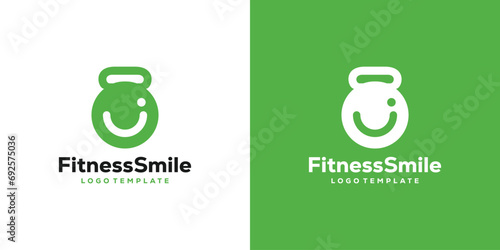 Creative Simple Fitness Logo Design. Kettlebell and Smile People Combination Concept with Minimalis Style. Fitness Icon Symbol Logo Design Template.