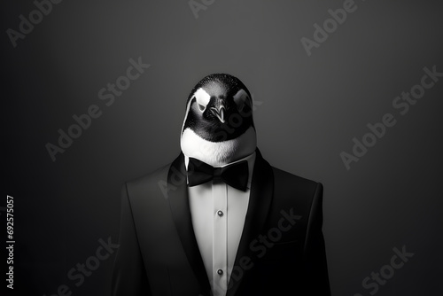 Poised Penguin with Butler's Tray Portrait. Generative AI Illustration photo