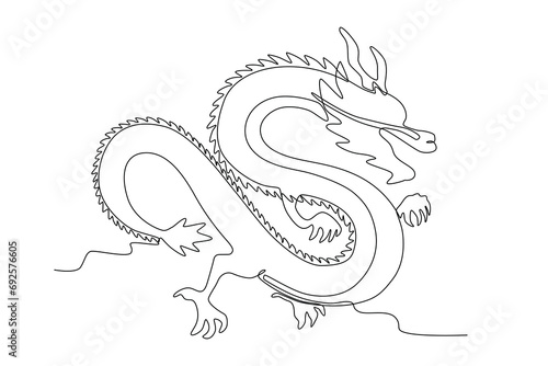 A four-legged dragon. Chinese Dragon one-line drawing