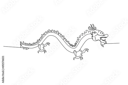 A Chinese dragon, mythological creature. Chinese Dragon one-line drawing