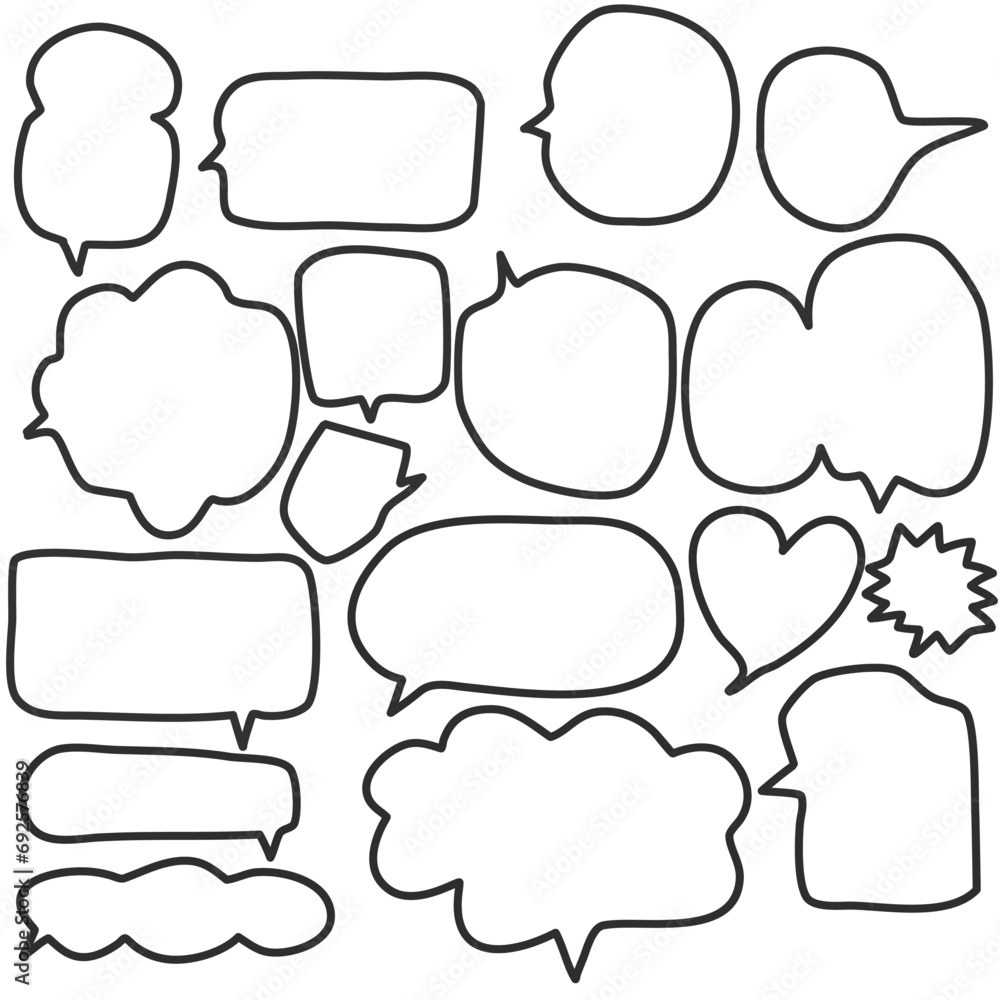 Fototapeta premium Set of hand drawn speech bubbles,chatting box