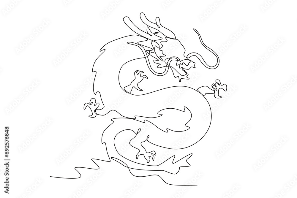 Side view of Chinese dragon. Chinese Dragon one-line drawing Side view of Chinese dragon. Chinese Dragon one-line drawing
