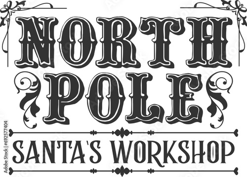 North Pole Santa's Workshop - Vintage Christmas Illustration