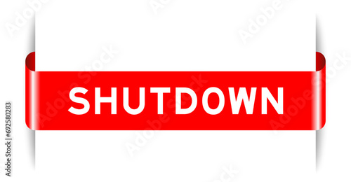 Red color inserted label banner with word shutdown on white background