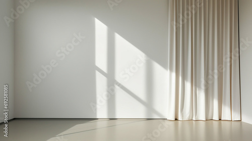 white Empty room with white curtains and sunshine from the window  