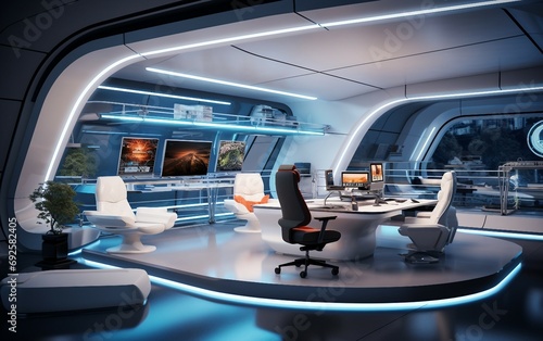Space-Age Office: Futuristic Furniture and LED.