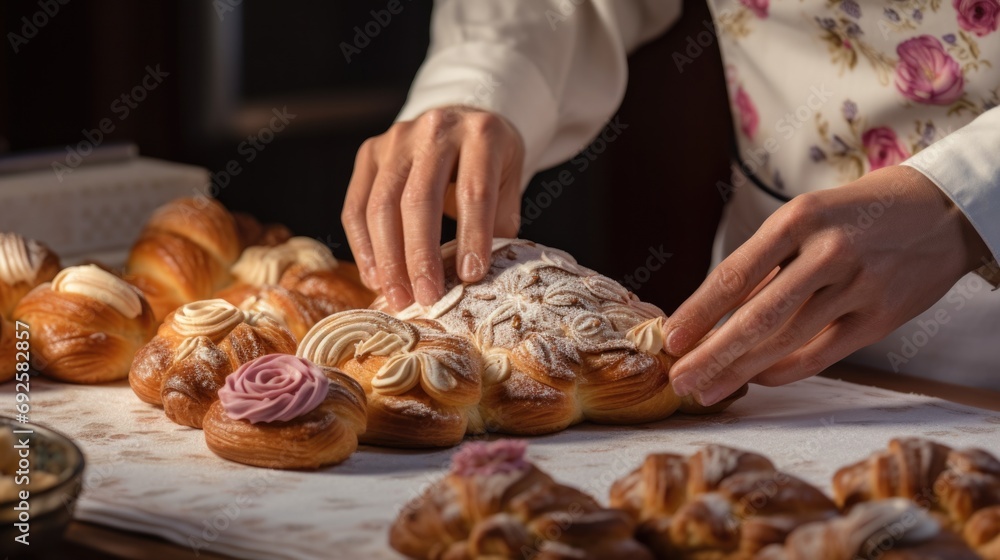 hands of a baker making delicate French pastries generative ai