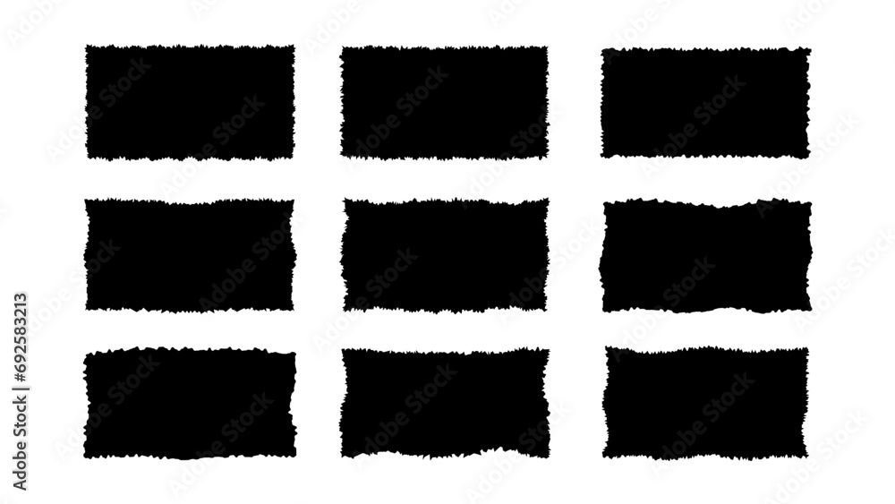 Set Black rectangle frames with jagged edges isolated on white background.Vector illustpation Set Black rectangle frames with jagged edges isolated on white background.Vector illustpation