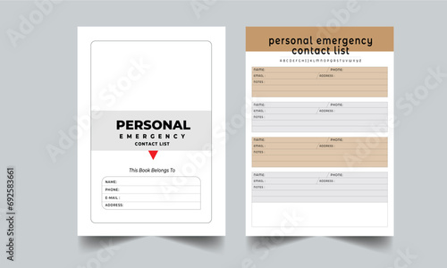 Personal Emergency Contact List With Cover Page Layout Template