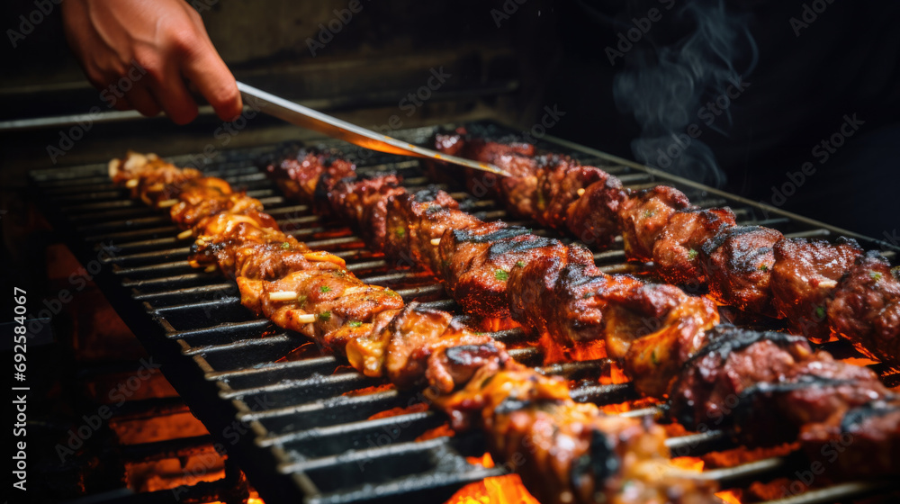 chef expertly grilling skewers for a Middle Eastern kebab dish generative ai chef expertly grilling skewers for a Middle Eastern kebab dish generative ai