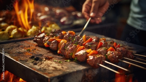 chef expertly grilling skewers for a Middle Eastern kebab dish generative ai