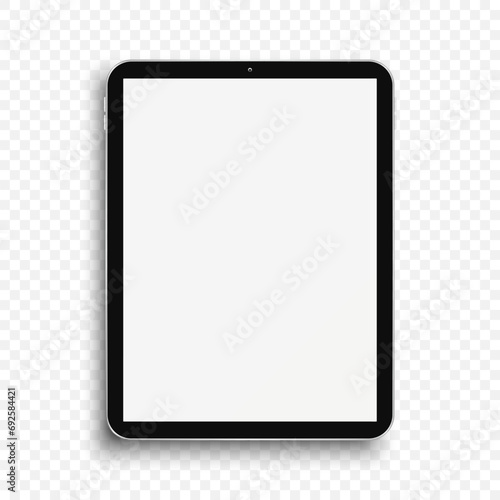 Black tablet with blank touch screen. Realistic and detailed device mockup. Stock vector illustration. photo