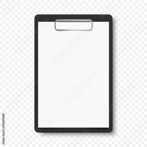 Black clipboard with blank white sheet photo
